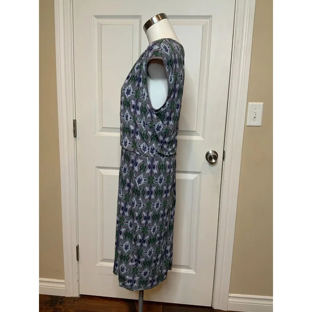 Tory Burch Gray Abstract Print Sleeveless Blouson Midi Dress, Size Large